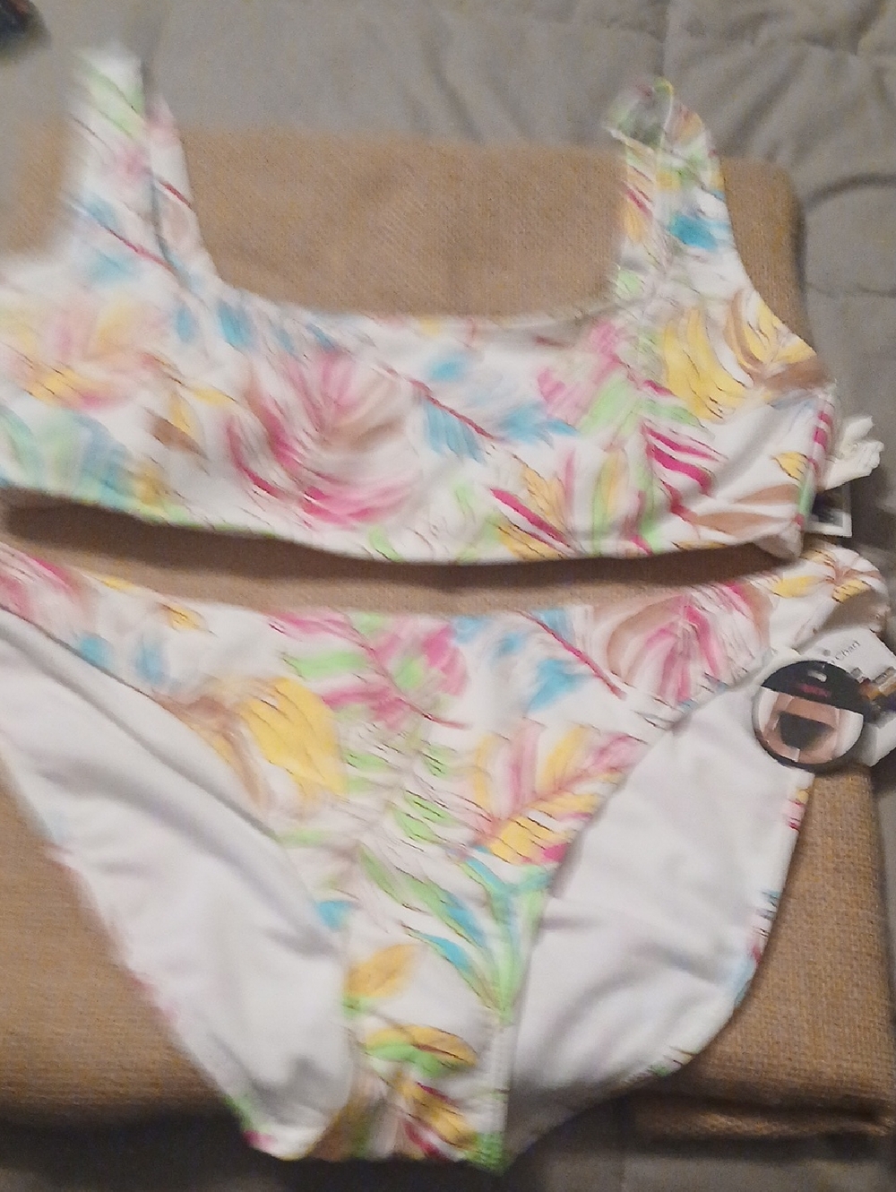 Floral Two-Piece Bikini Set in White with Pastel Print